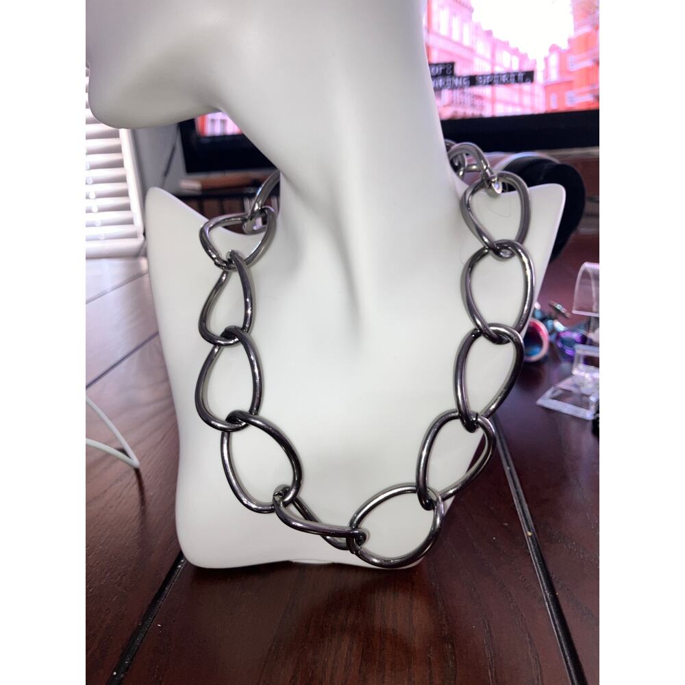 Large Statement Link Heavy Chain Silver-Tone Neck… - image 5